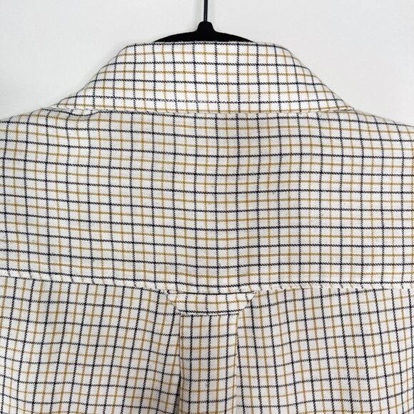 James Pringle Mens Large Cream Yellow Plaid Flannel Dress Shirt Cotton Blend - Picture 6 of 8